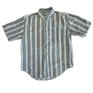 Denim Express, Vintage 90s Men's Vertical Stripe Short Sleeve Button Down, M